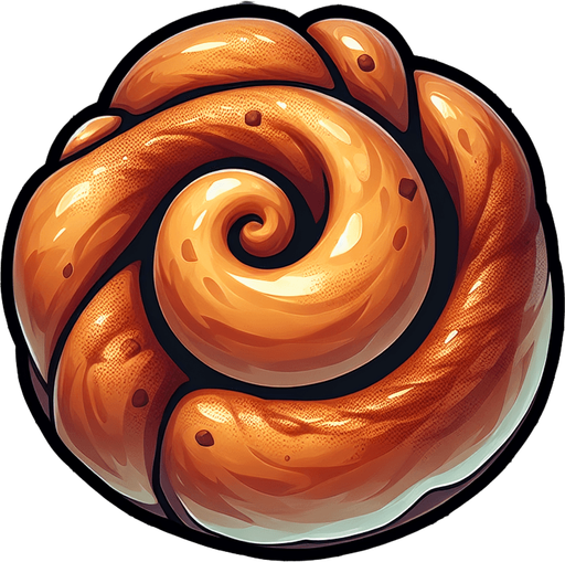 A cinnamon bun, viewed from above.
Single Game Texture. In-Game asset. 2d. Blank background. High contrast. No shadows.