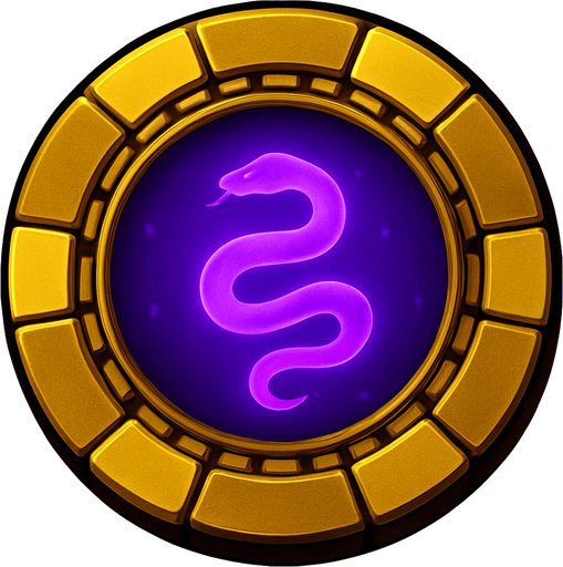 Change the shield in the center to a picture of a winding snake and the background color in the center in purple.