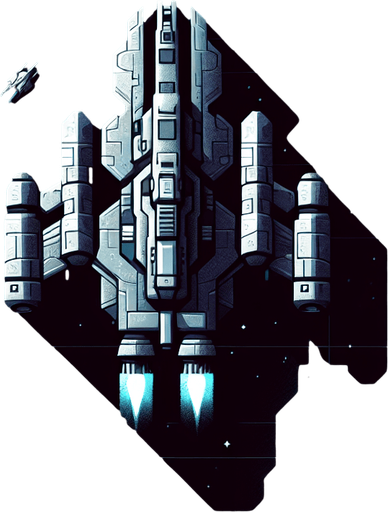 A cool looking spaceship viewed from above
Single Game Texture. In-Game asset. 2d. Blank background. High contrast. No shadows.