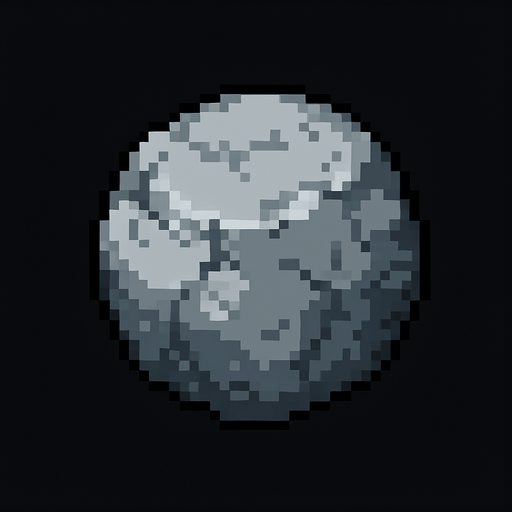 Quiero una roca de color gris, circular, en estilo 32 bits.
In-Game asset.  2d.  High contrast.  No shadows