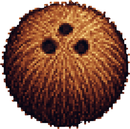 Un coco, visto desde arriba, en 32 bits.
In-Game asset.  2d.  High contrast.  No shadows