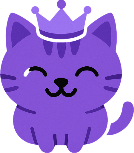 top view of purple cat wearing crown