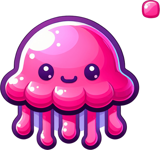 A pink jellyfish. Cartoon..
Single Game Texture.  In-Game asset.  2d.  Blank background.  High contrast.  No shadows