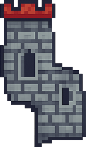 8-bit RPG tower. No background. Transparent background. Blank background. No shadows. 2d. In-Game asset. flat
