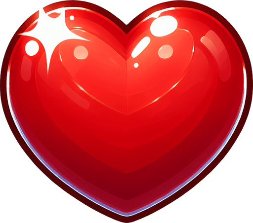 red shining heart symbol.
Single Game Texture.  In-Game asset.  2d.  Blank background.  High contrast.  No shadows