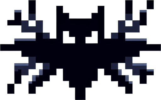 8-bit pixelated dark bat stylized icon shaped throwing ninja star on a spritesheet containing multiple stages of the bat flapping it's wings up and down.
Single Game Texture. In-Game asset. 2d. Blank background. High contrast. No shadows.