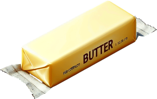 a butter stik in its wrapper. Single Game Texture. In-Game asset. 2d. Blank background. High contrast. No shadows.