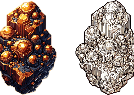 Space rock with encrusted gold.
Single Game Texture. In-Game asset. 2d. Blank background. High contrast. No shadows.
