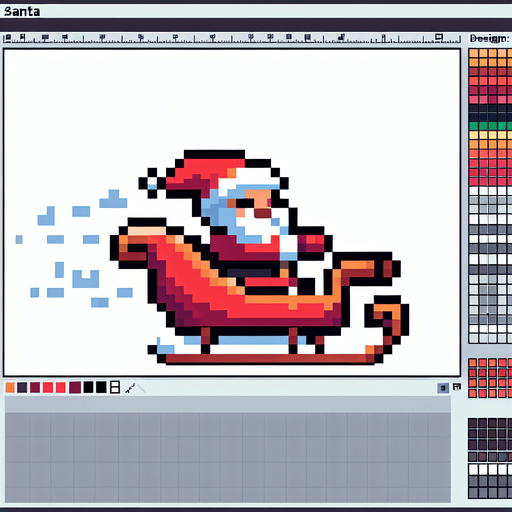pixelart. christmas. santa in sleigh. from the side. flying. Single Game Texture. In-Game asset. 2d. Blank background. High contrast. No shadows.