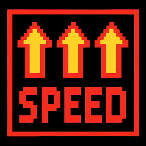 A pixelated speed panel with arrows pointing up.
High contrast.  No shadows