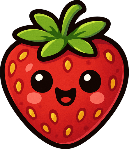 Strawberry with cute face.
In-Game asset.  2d.  High contrast.  No shadows