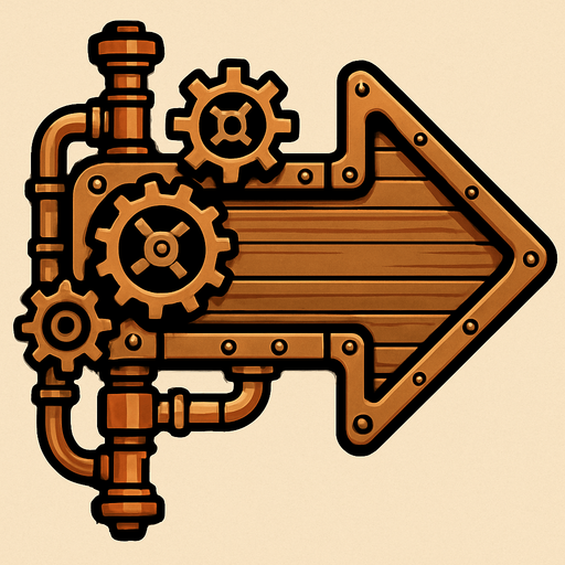 has una flecha de señalizacion en estilo steampunk.
In-Game asset.  2d.  High contrast.  No shadows