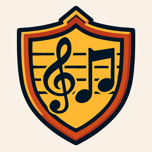 Music sheild.
In-Game asset.  2d.  High contrast.  No shadows