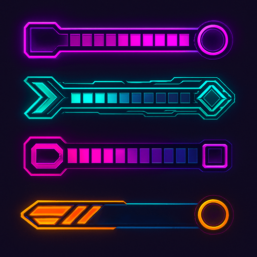 Volume bar assets without volume icons. HD colors. cyberpunk. Abstract. Different colors.
In-Game asset.  2d.  High contrast.  No shadows