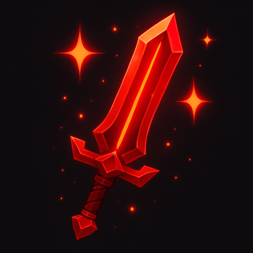 una espada roja con destellos.
In-Game asset.  2d.  High contrast.  No shadows