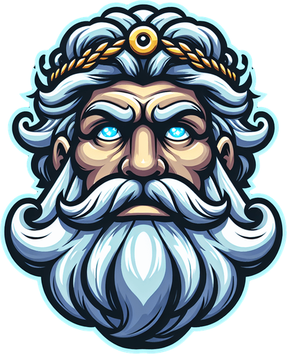 Poseidon’s face. Cartoon style..
Single Game Texture.  In-Game asset.  2d.  Blank background.  High contrast.  No shadows