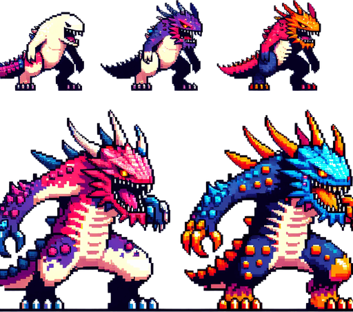 Pixel Art 2D Monster Character. In-Game asset. 2d. Blank background.