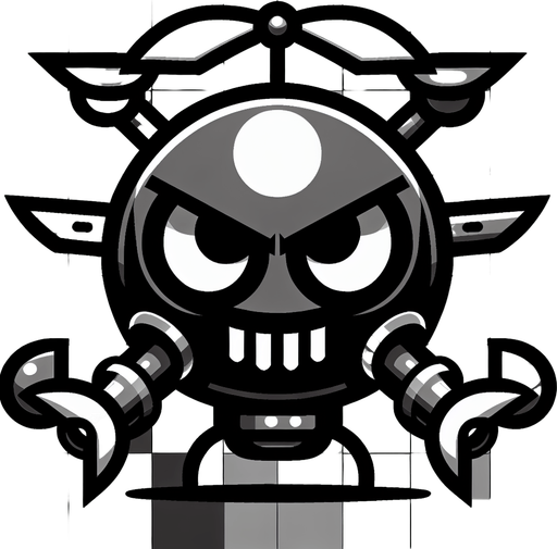 A evil cartoon drone.
Single Game Texture. In-Game asset. 2d. Blank background. High contrast. No shadows.