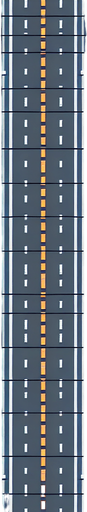Top-down seamless vertically scrolling background for an endless driving game, central road with 3 lanes, side grass, trees, and fences, pixel art style, 512x1024 resolution".
Single Game Texture.  In-Game asset.  2d.  Blank background.  High contrast.  No shadows