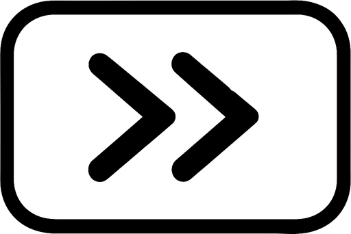 Un boton de color banco para delantar el juego de velocidad, dos felchas negras apuntando a la derecha..
In-Game asset.  2d.  High contrast.  No shadows