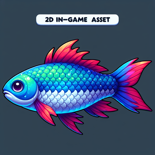 fish.
Single Game Texture.  In-Game asset.  2d.  Blank background.  High contrast.  No shadows