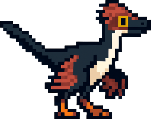 Make it 8 bit style dinosaur Anchiornis  cartoon character.
In-Game asset.  High contrast.  No shadows
