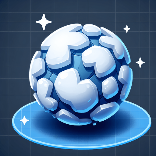 white snowball with some blue glue, cartoon Single Game Texture. In-Game asset. 2d. Blank background. High contrast. No shadows.