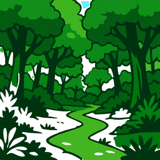 yeşil ormanlık alan.
In-Game asset.  2d.  High contrast.  No shadows