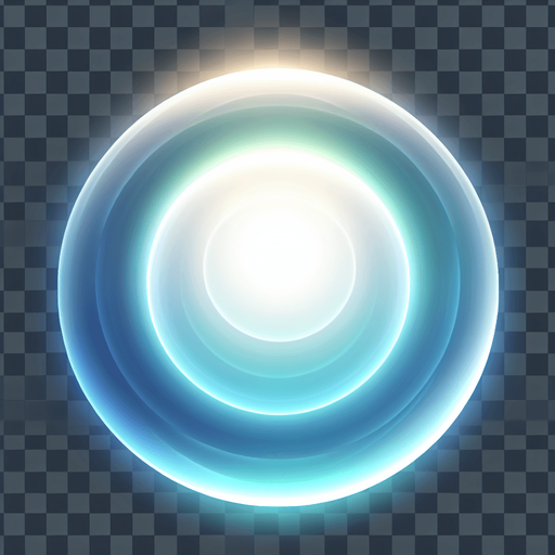 Soft circular glow effect with a bright white center fading into soft blue and green edges. The glow should be smooth and slightly pulsating. Transparent background (PNG format), suitable for overlay on a soccer goal or ball to highlight special moments in a mobile soccer game.".
Single Game Texture.  In-Game asset.  2d.  Blank background.  High contrast.  No shadows