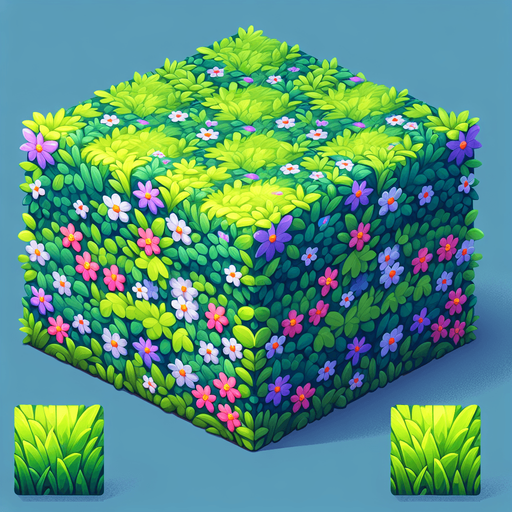Grass and flower type floore.
Single Game Texture. In-Game asset. 2d. Blank background. High contrast. No shadows.