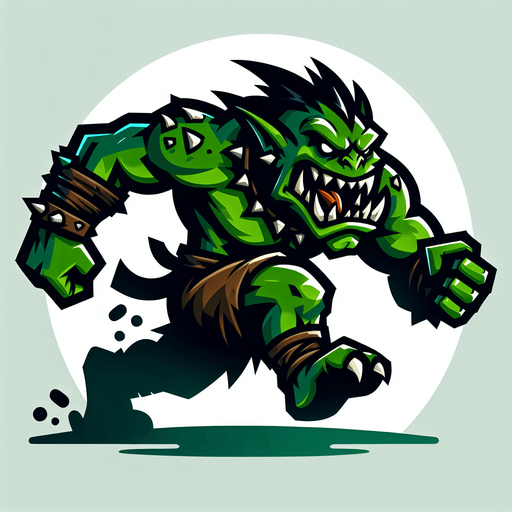 angry running green orc reptile taunting scarry.
Single Game Texture.  In-Game asset.  2d.  Blank background.  High contrast.  No shadows