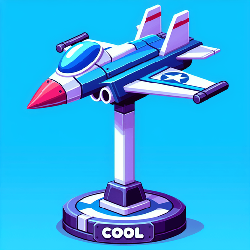 Cool jet standing up.
Single Game Texture.  In-Game asset.  2d.  Blank background.  High contrast.  No shadows
