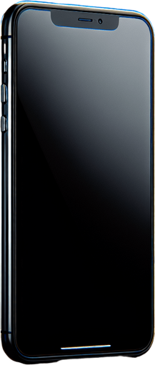 Photorealistic iphone smartphone with full blackscreen, front view.