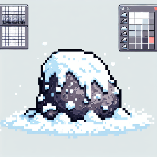 pixel art of a rock covered in snow. Single Game Texture. In-Game asset. 2d. Blank background. High contrast. No shadows.