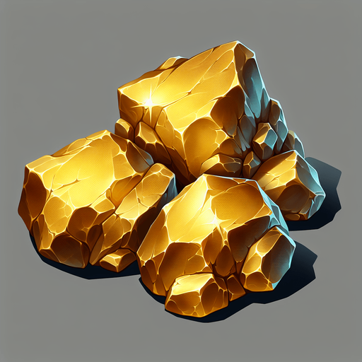 gold rocks.
Single Game Texture. In-Game asset. 2d. Blank background. High contrast. No shadows.