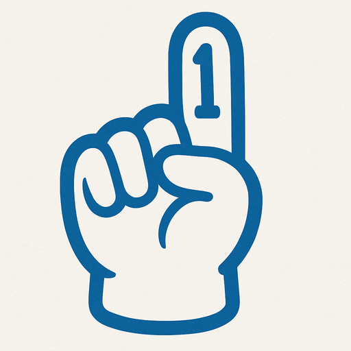 Medium white blue outline on a white finger saying 1 in the middle.
In-Game asset.  2d.  High contrast.  No shadows