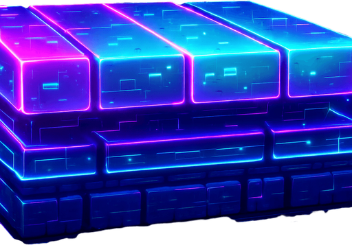 Neon cyberpunk hologram glowing platform side view