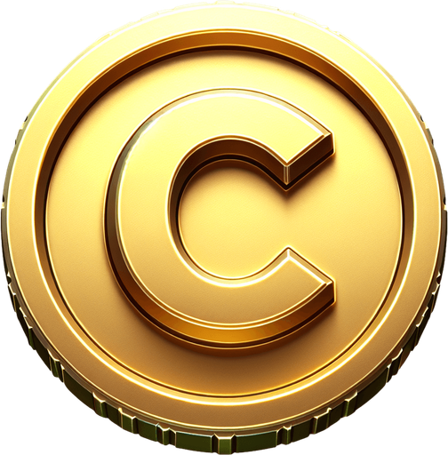 altın coin üstünde C yazsın.
Single Game Texture.  In-Game asset.  2d.  Blank background.  High contrast.  No shadows