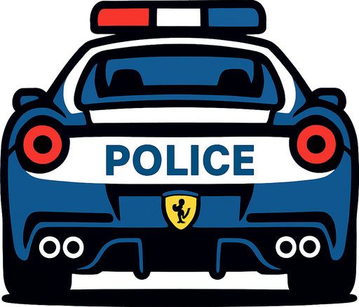 Arkası dönük polis arabası olan Ferrari.
In-Game asset.  2d.  High contrast.  No shadows