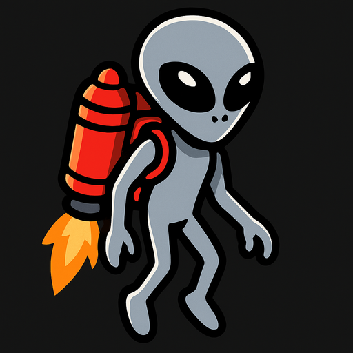 Grey alien with jetpack.
In-Game asset.  2d.  High contrast.  No shadows