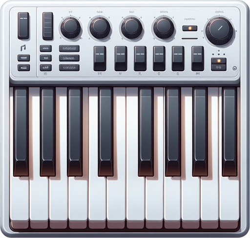 music keyboard.
Single Game Texture.  In-Game asset.  2d.  Blank background.  High contrast.  No shadows
