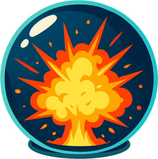 an explosion inside a glass bubble.
In-Game asset.  2d.  High contrast.  No shadows