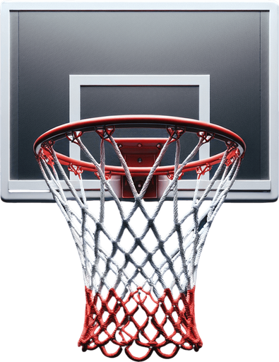 basketball ring with red and white net.
face view