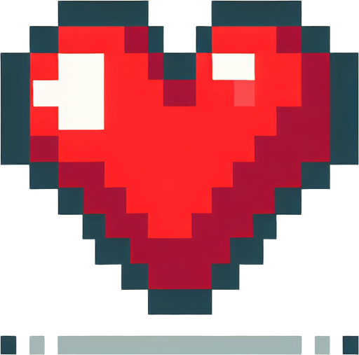 8-bit heart icon..
Single Game Texture. In-Game asset. 2d. Blank background. High contrast. No shadows.
