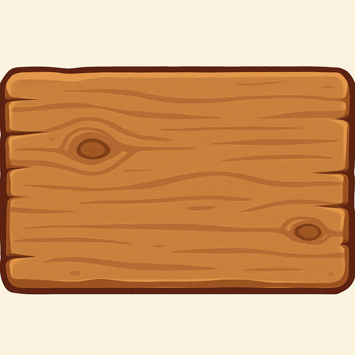 Crea un elemento de fondo con la apariencia de un tablón de madera desgastada, en un estilo 2D renderizado, limpio y cartoonish. El tablón debe tener una textura de madera visible (nudos, vetas sutiles, ligeras imperfecciones) para darle un toque rústico y orgánico, pero manteniendo la limpieza visual general del estilo.

El diseño debe considerar lo siguiente:

Forma: Un rectángulo con proporciones que permitan contener varios iconos de recursos horizontalmente (para la parte superior) y quizás un rectángulo más vertical para la selección de torres lateralmente. Podrías generar dos versiones con diferentes proporciones si lo prefieres.

Coloración: Tonos cálidos de madera (marrones claros a medios, quizás con toques de ocre o beige). Los colores no deben ser demasiado saturados para no distraer de los iconos que se colocarán encima.

Bordes: Los bordes del tablón pueden ser ligeramente irregulares o redondeados para reforzar la apariencia de madera natural. Podrías incluir sutiles det.
In-Game asset.  2d.  High contrast.  No shadows