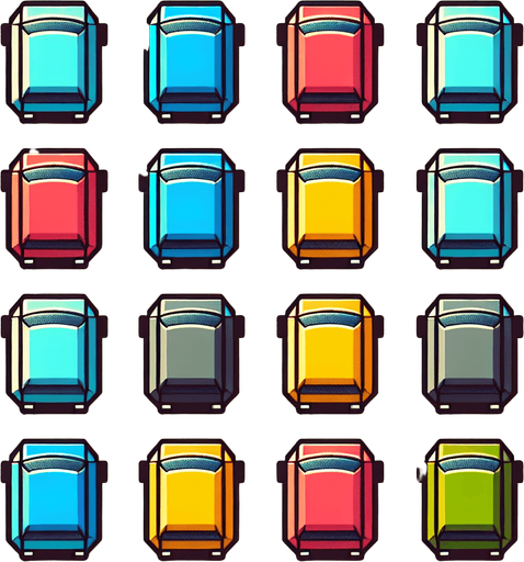 Квадратные модельки машин, мальтяшная, вид сверху.
Single Game Texture. In-Game asset. 2d. Blank background. High contrast. No shadows.