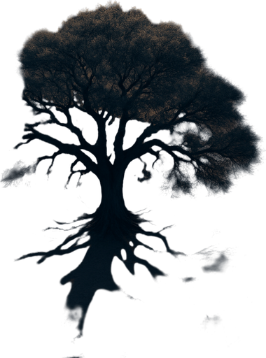 Photorealistic desert tree at night, bird view