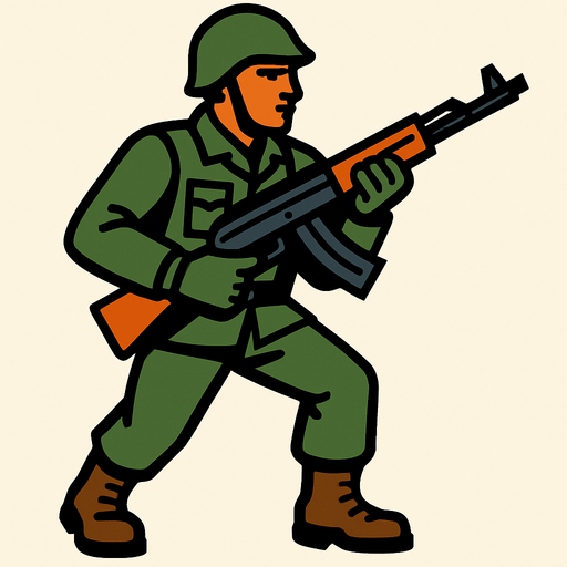 soldier with rifle.
In-Game asset.  2d.  High contrast.  No shadows