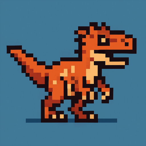 Make it 8 bit style dinosaur Atrociraptor  cartoon character.
In-Game asset.  High contrast.  No shadows