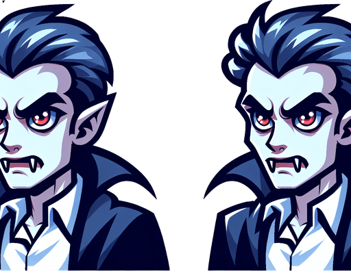 Cartoon vampire.
Single Game Texture. In-Game asset. 2d. Blank background. High contrast. No shadows.